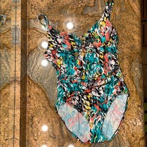 Aqua Green one piece swimsuit & front tie detail